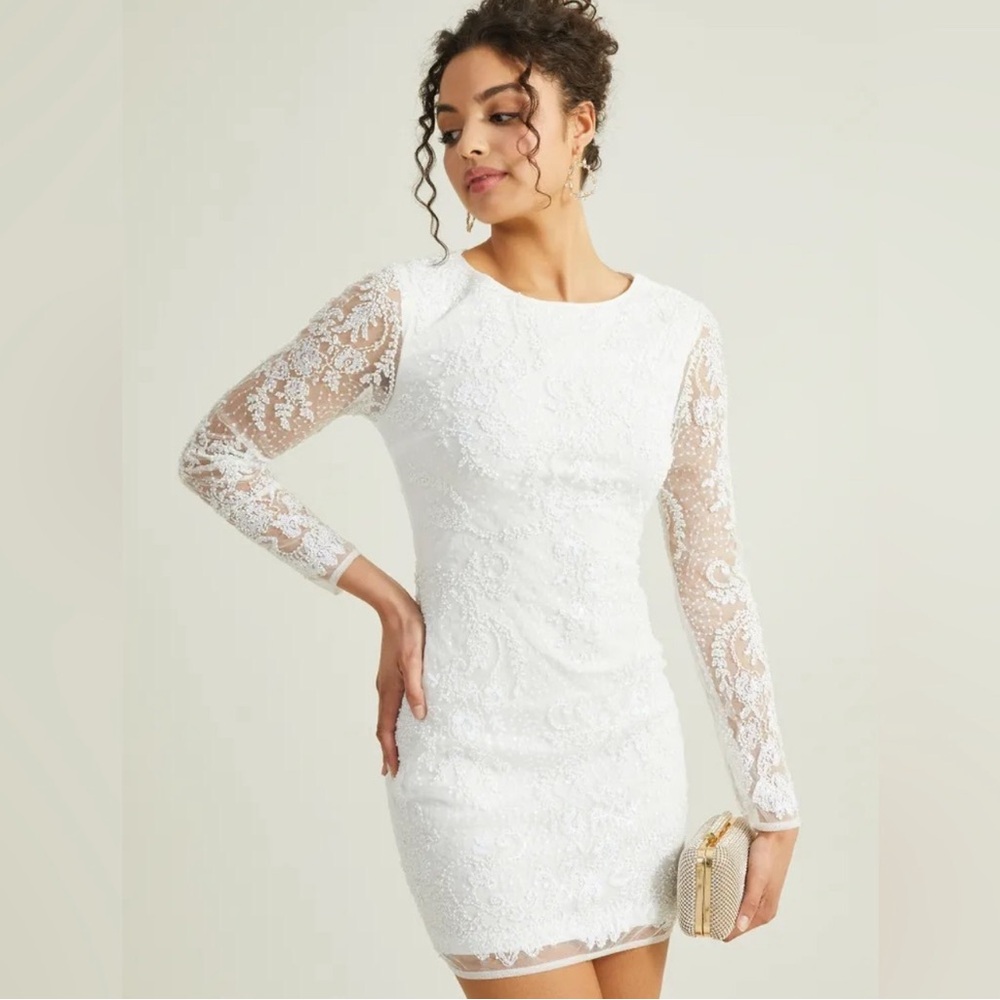 Altar'd State Beaded White Long Sleeve Bodycon Dress